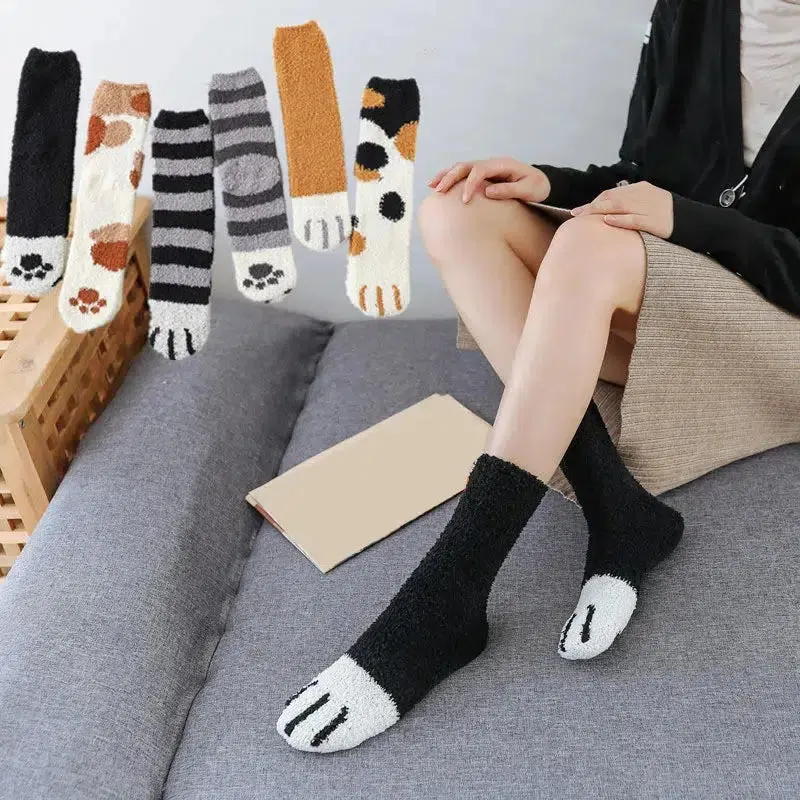 Brownm Paw Plush Socks