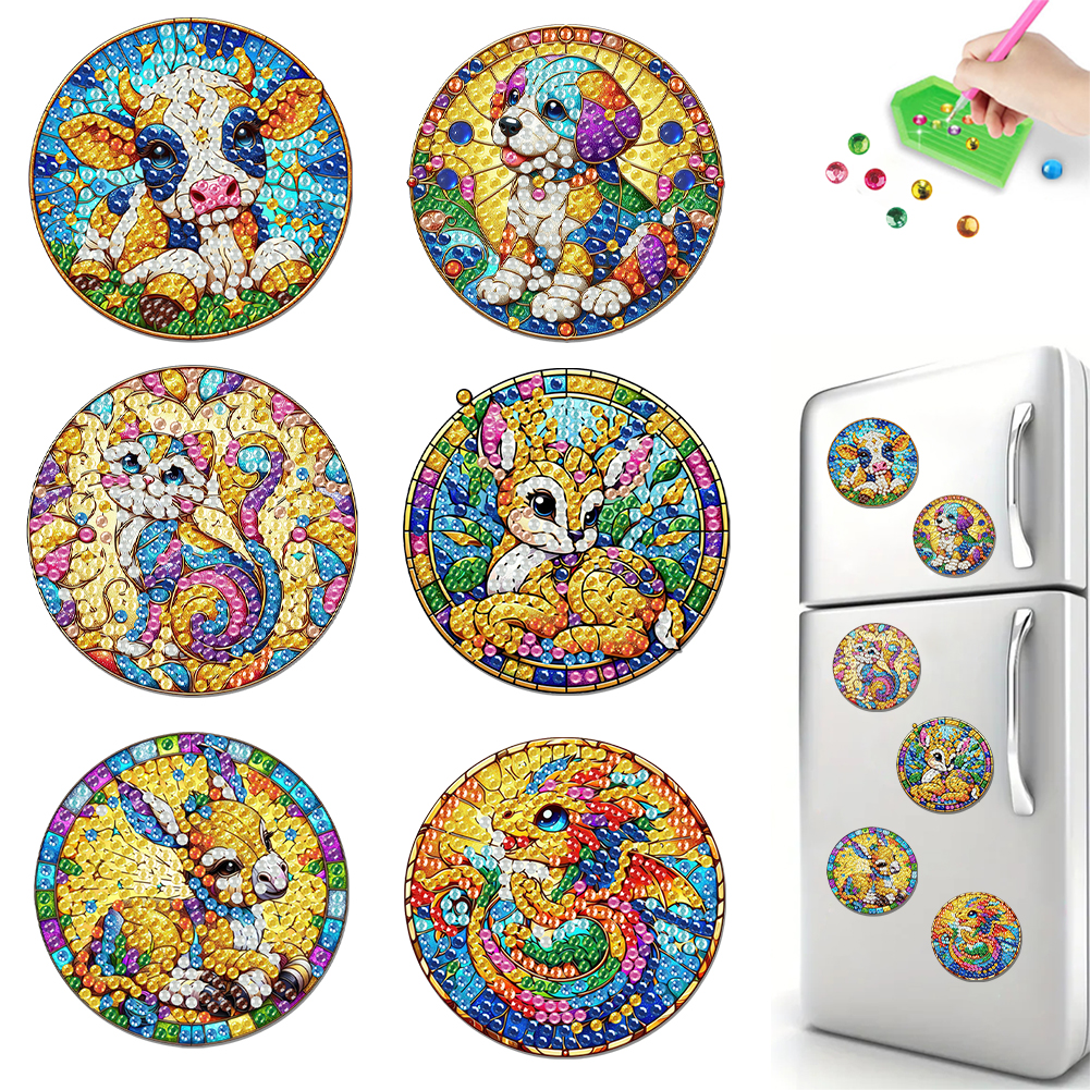 6Pcs Acrylic Glass Painting Animals DIY Fridge Stickers for Fridge Whiteboards