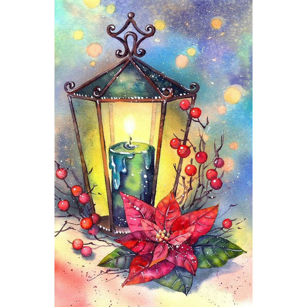 

30*40CM - Round Drill Diamond Painting - Red Flower On Lantern, 501 Original