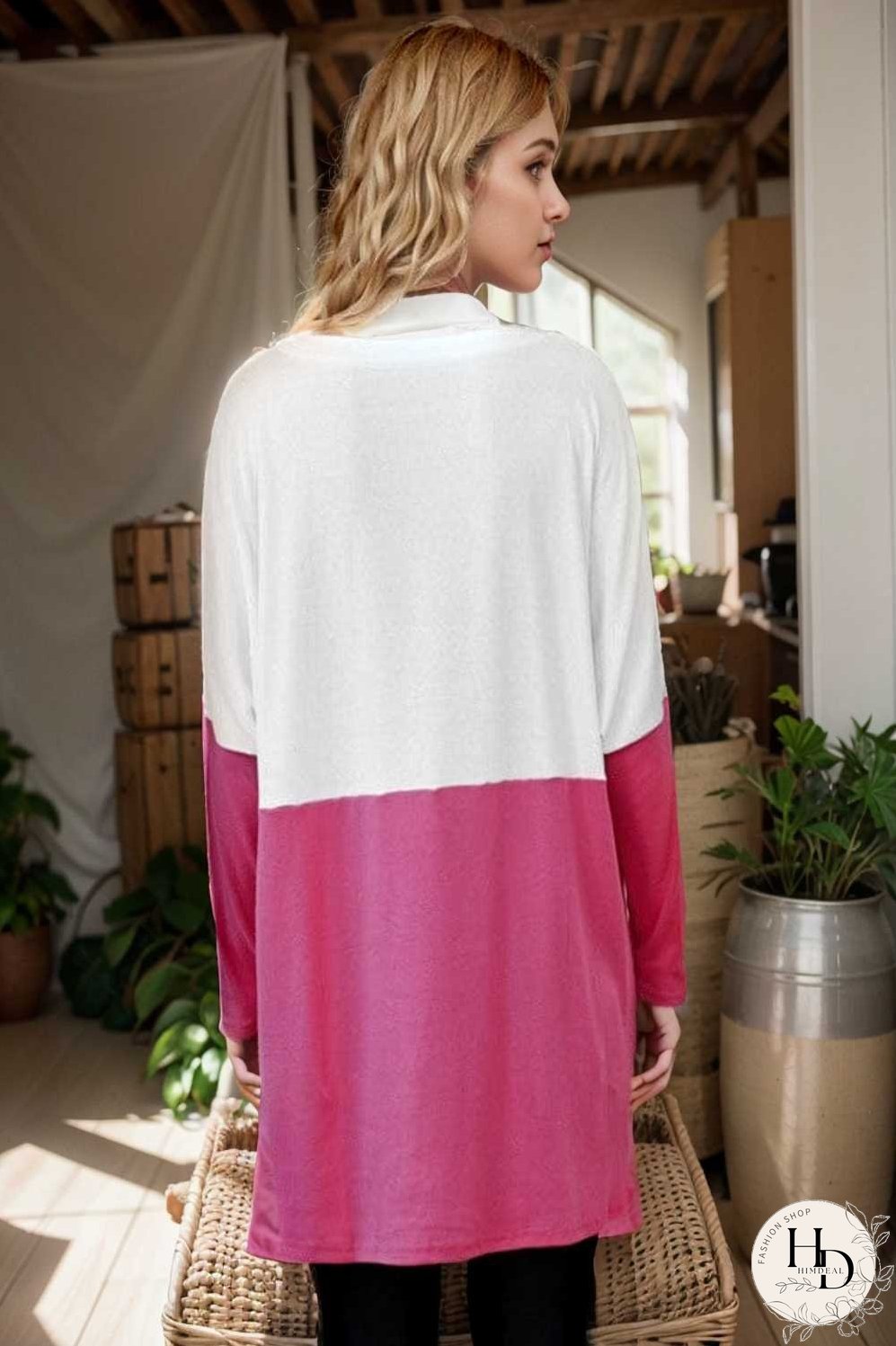 two color stitching pocket loose long sleeve t shirt