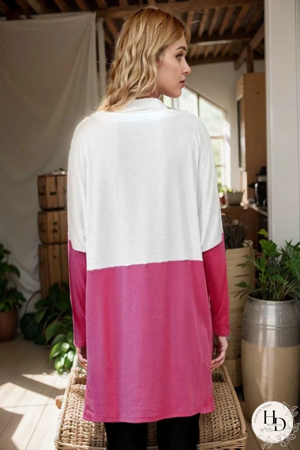 two color stitching pocket loose long sleeve t shirt