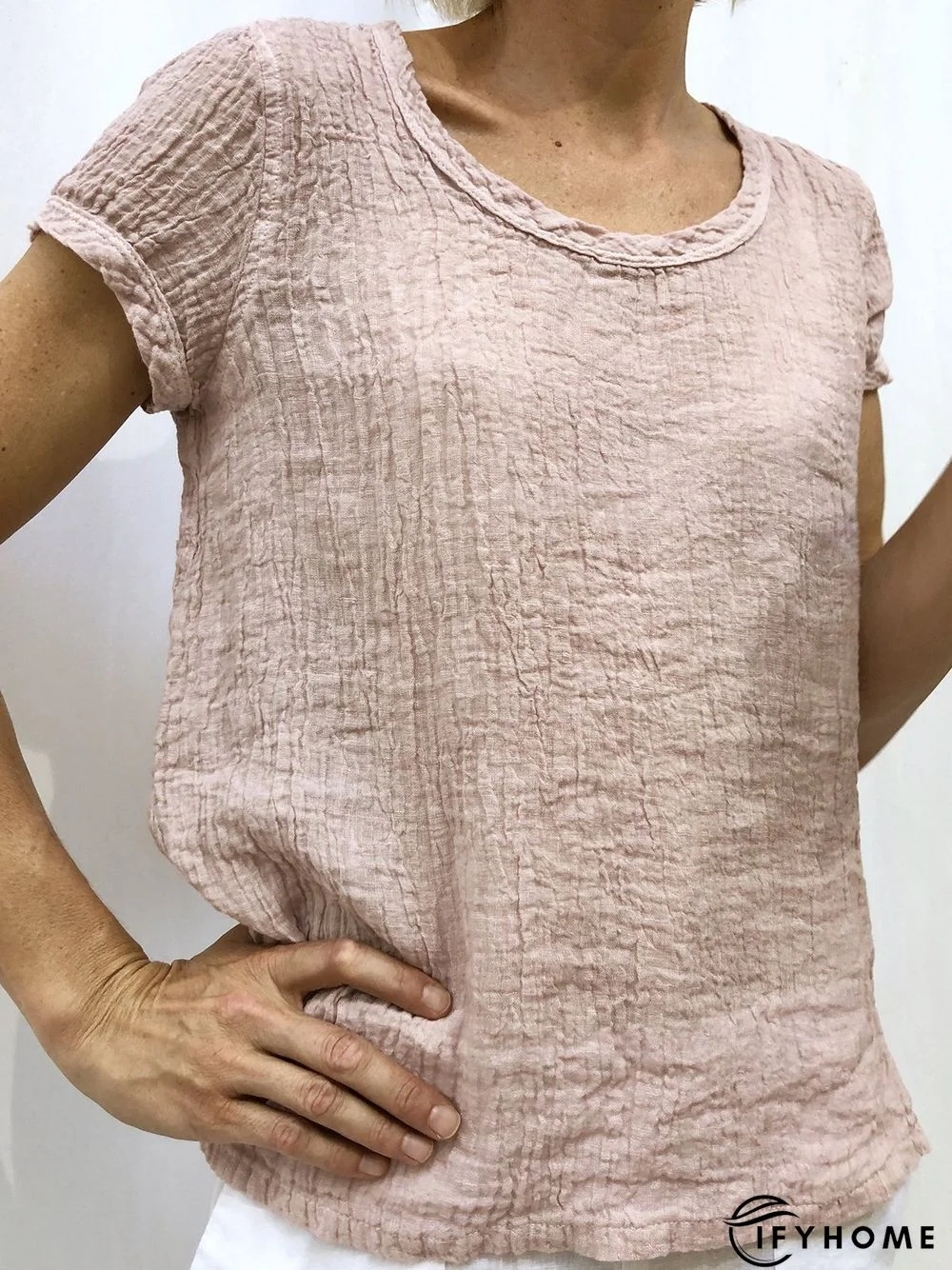 Plain Linen Short Sleeve Casual Blouses | IFYHOME
