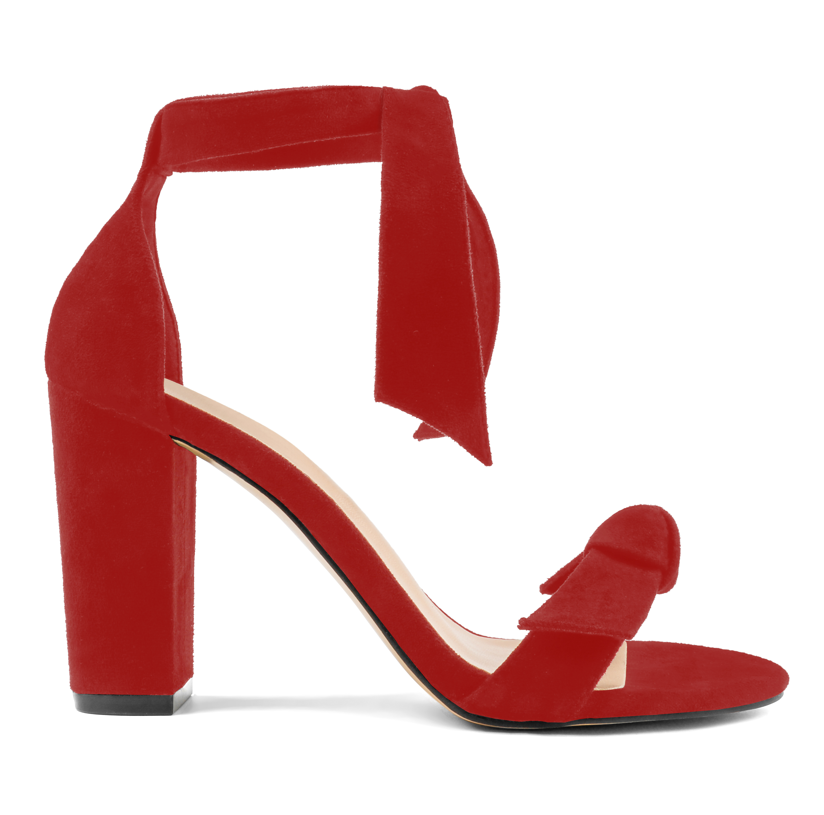 90mm Women's Bowknot Ankle Strap Pumps Block Heel Dress Party Suede Sandals Summer Shoes-MERUMOTE