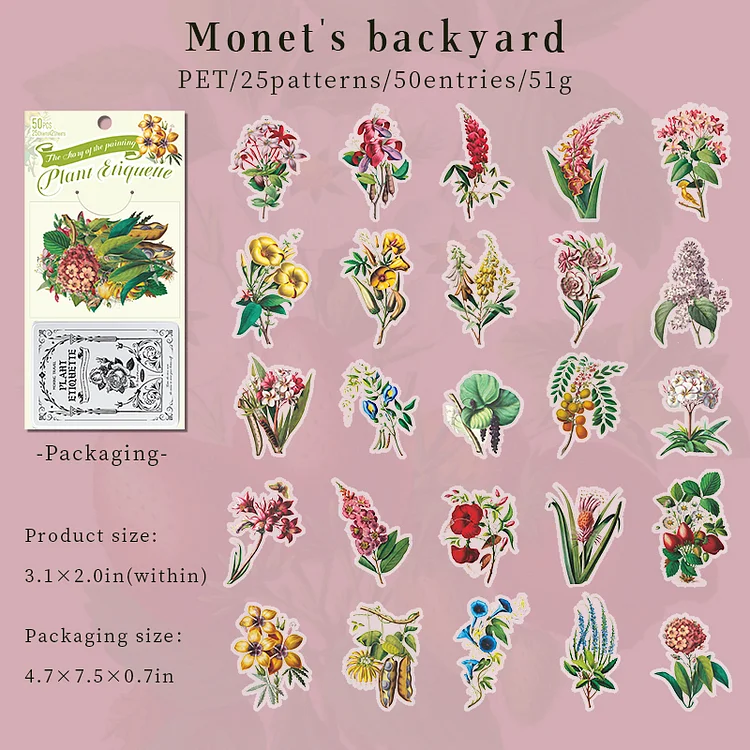 Journalsay 50 Sheets Plant Etiquette Series Vintage Flower Landscaping PET Sticker