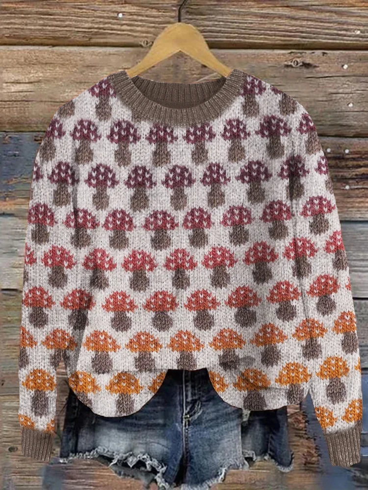 🔥kukelife🔥Mushroom Gradient Art Cozy Knit Sweater