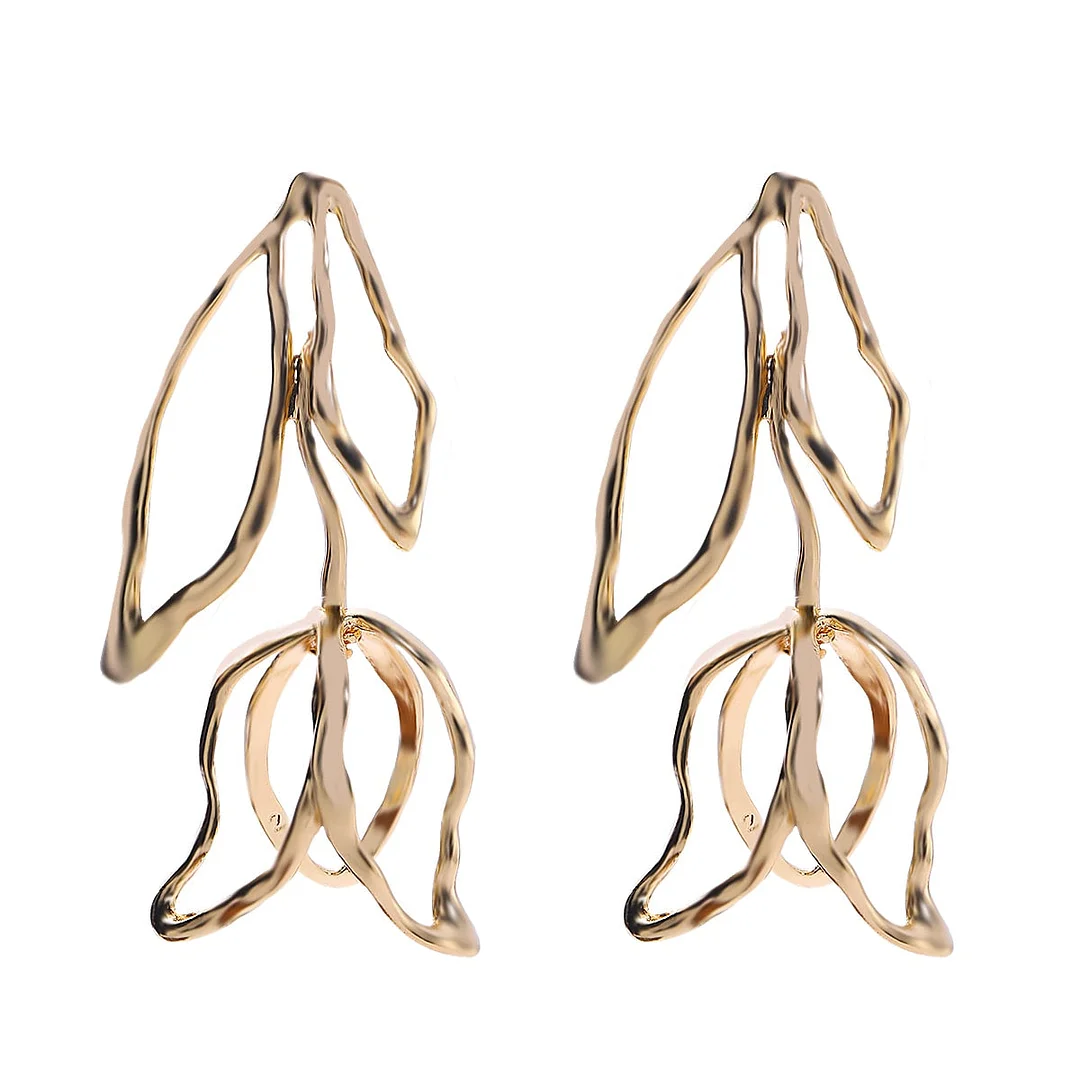 Dvacaman Tulip-Shaped Metal Dangle Earrings For Women Vintage Gold Color Flower Drop Dangle Earrings Trend Wedding Jewelry Party