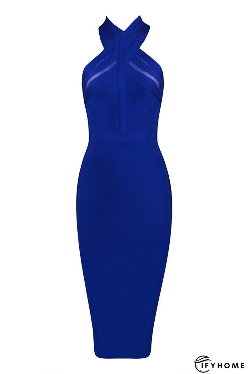 Royal Blue Halter Knee Length Bandage Club Dress | IFYHOME