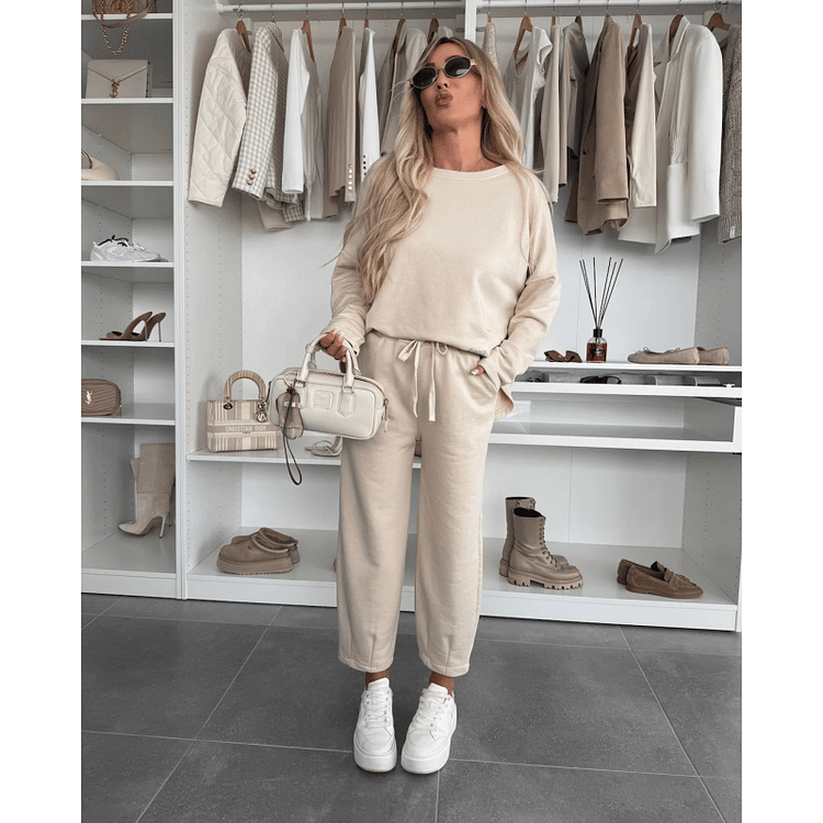 💕Solid Color Round Neck Top & Loose Pants 2-PCS Set 