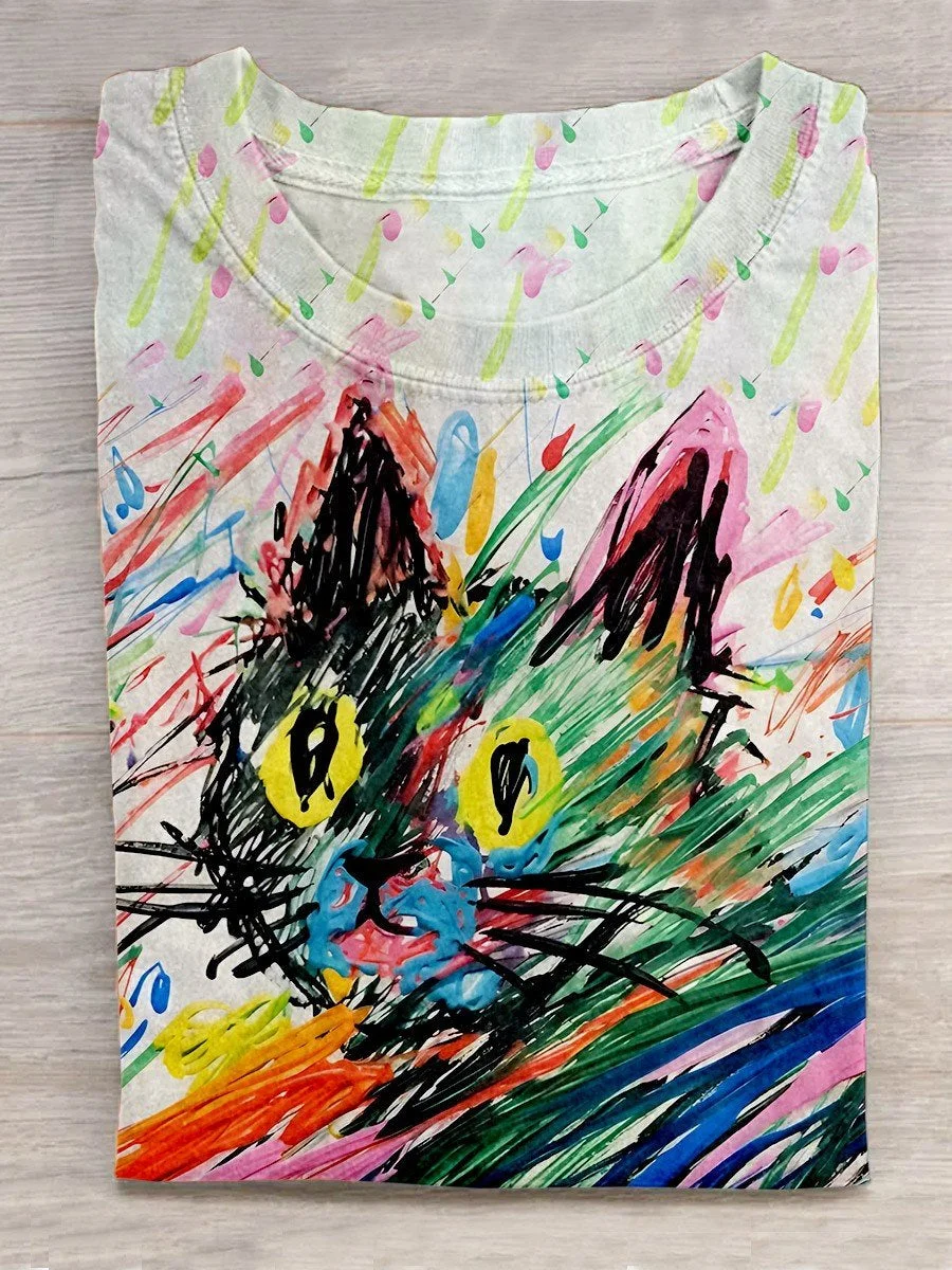 Funny Graffiti Abstract Cat Art Design T-shirt