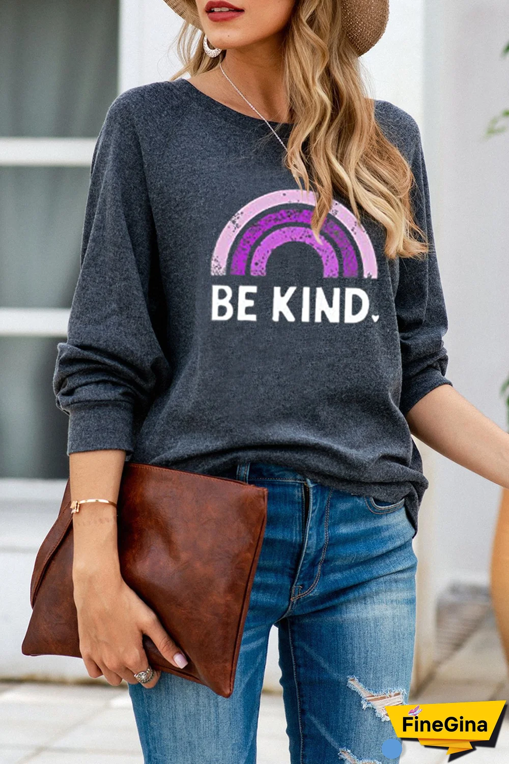 Letter Rainbow Casual Long Sleeve Sweatshirt