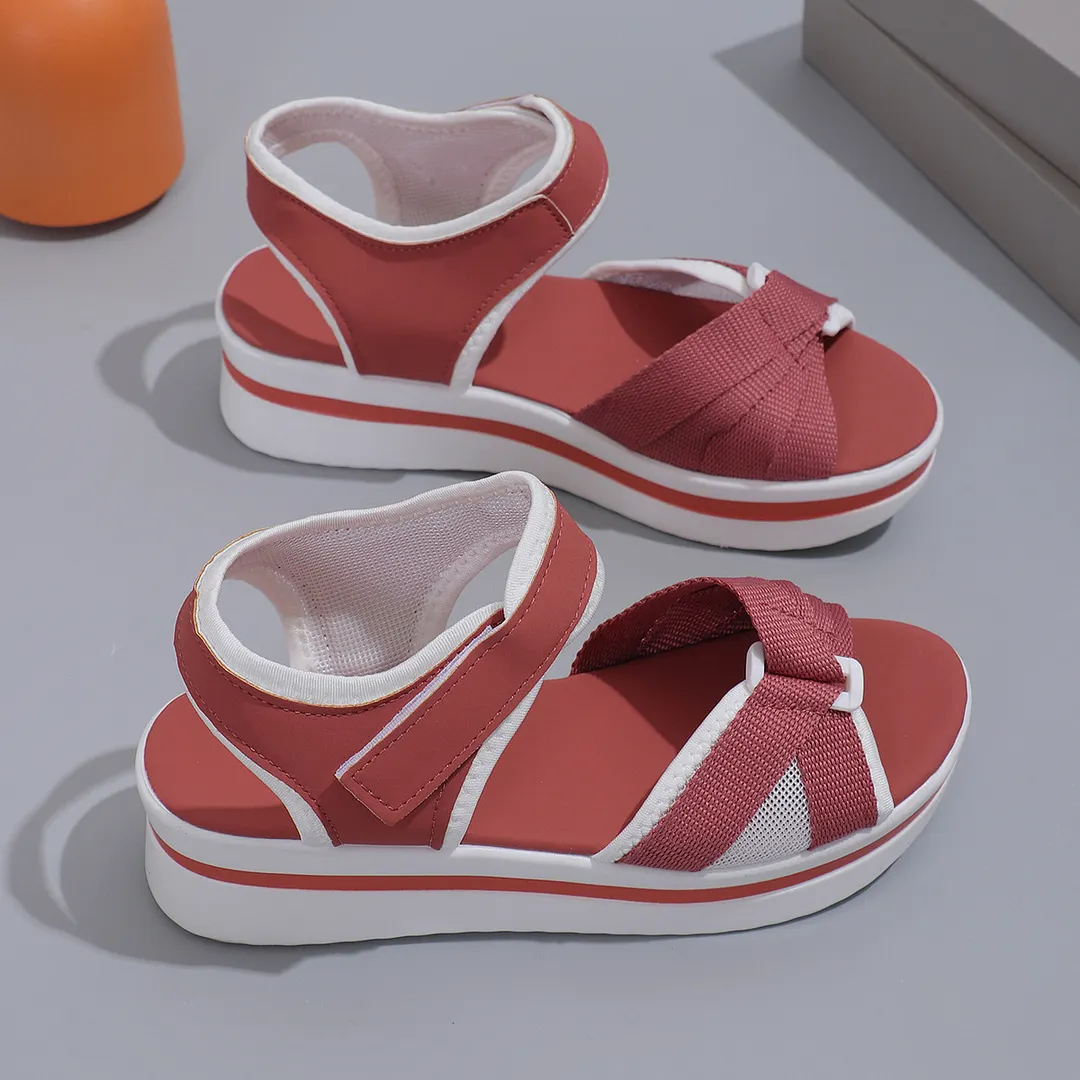 Breakj Breakj New Sandals Women's Large-Size Thick-Bottomed Flat-Bottomed Magic Stick Daily Leisure Beach Sandals