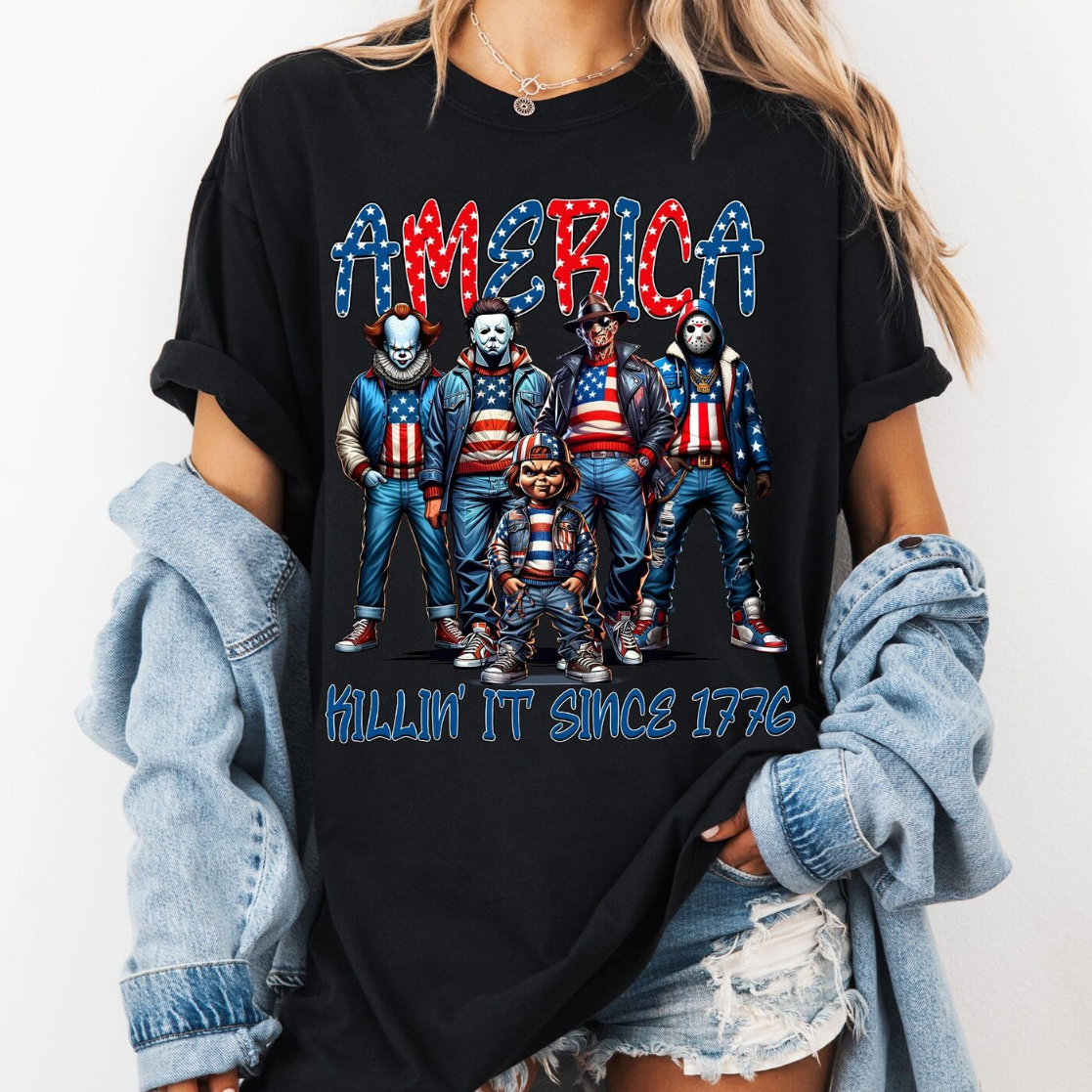 Loveyoufancy Thug Life Horror Characters 4th Of July Comfort Shirt, Retro America Shirt, Memorial Day Shirt