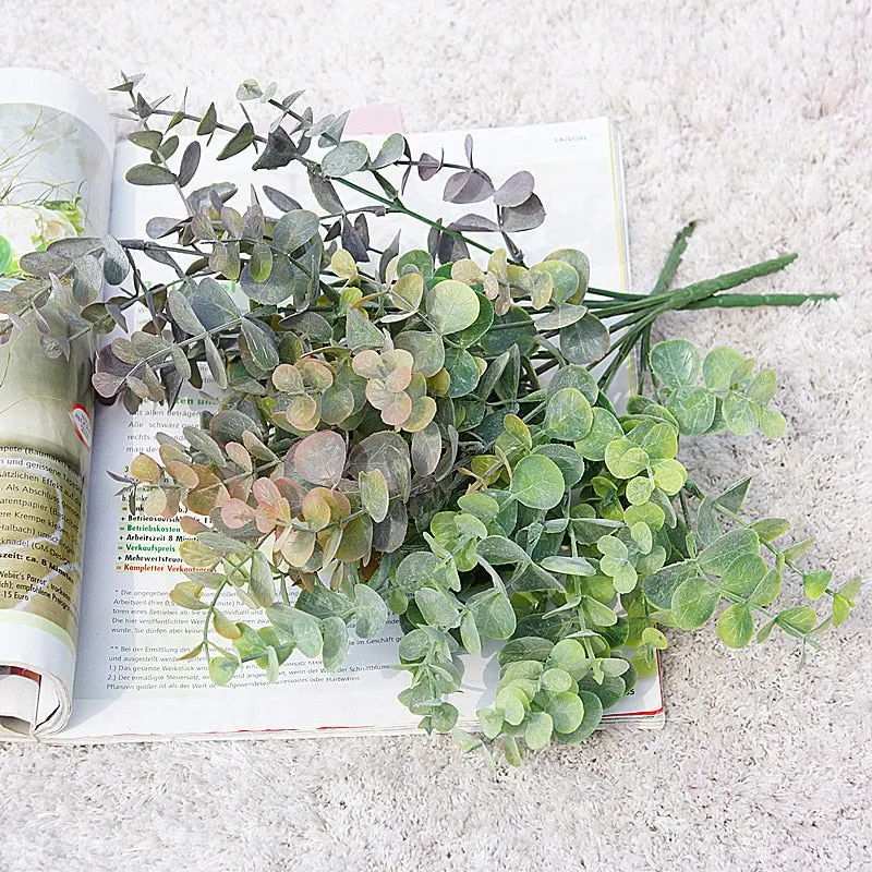 Artificial Plant Eucalyptus Leaves Plastic Green Plants Artificial Fake Flower Home Room Decoration DIY Wedding Bridal Bouquet