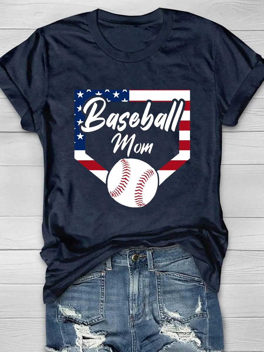 Baseball Mom 4th Of July Print Short Sleeve T-Shirt