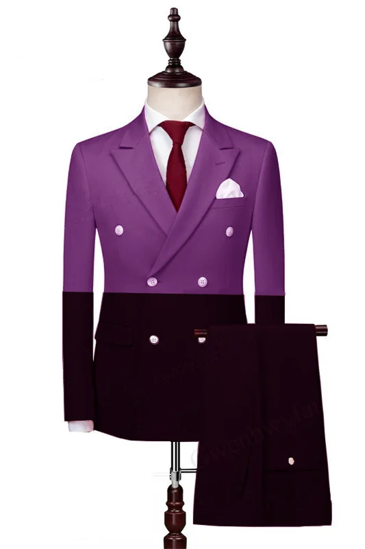 Daisda Handsome Purple And Black Double Breasted Marriage Suit With Peaked Lapel 