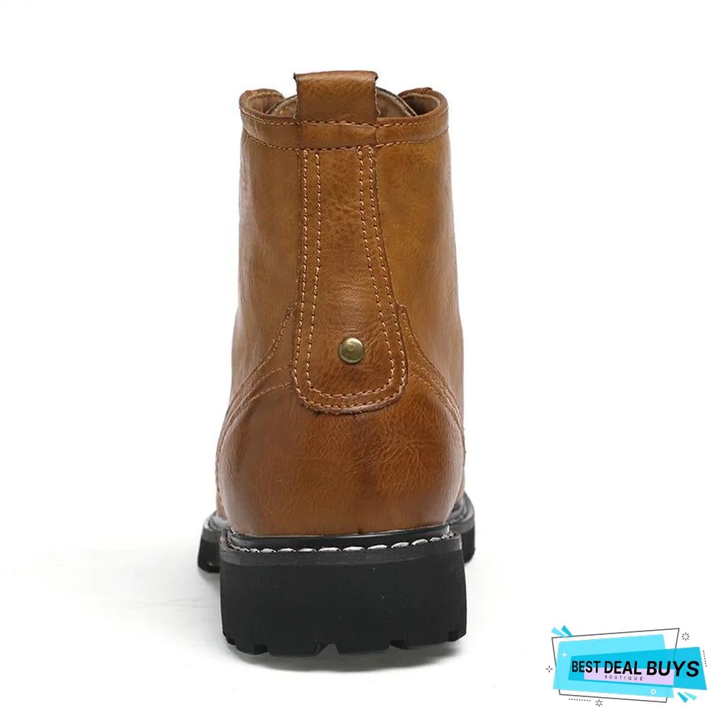 Men Genuine Leather Winter Snow Fashion Boots Pointed Toe Mid-Calf Boots For Men Ankle Non-Slip Shoes