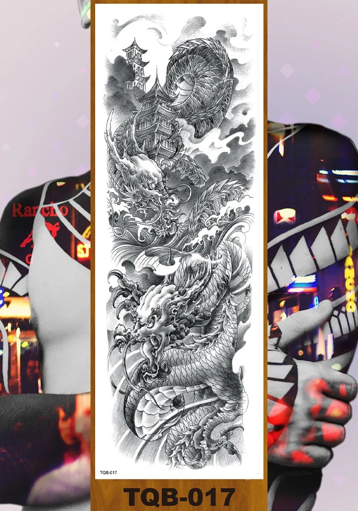 Full Flower Arm Temporary Tattoo Sticker Man Woman Girl Body Sexy Fake Tatoo Pterodactyl Bodhisattva Monkey King Phoenix Nirvana