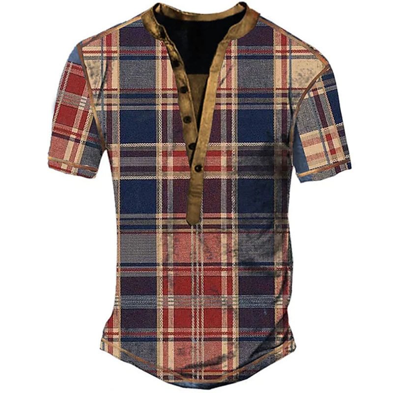 Men's Casual Plaid Printed T-Shirt