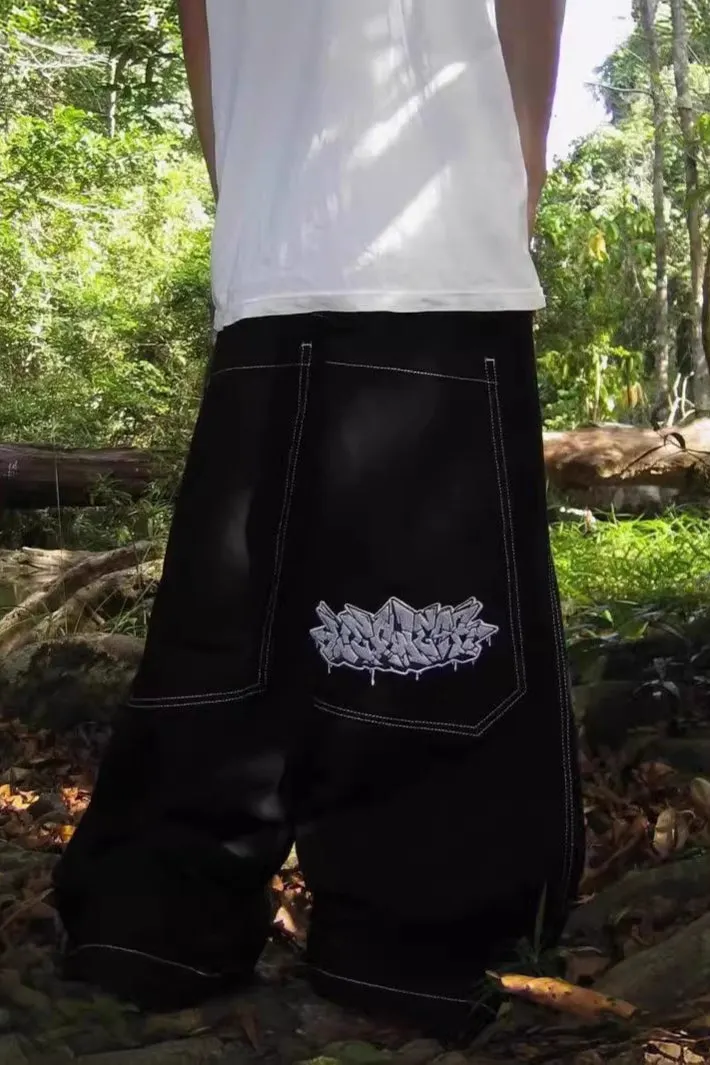 Hip Hop Embroidered Graphic Wide Leg Baggy High Street Jeans