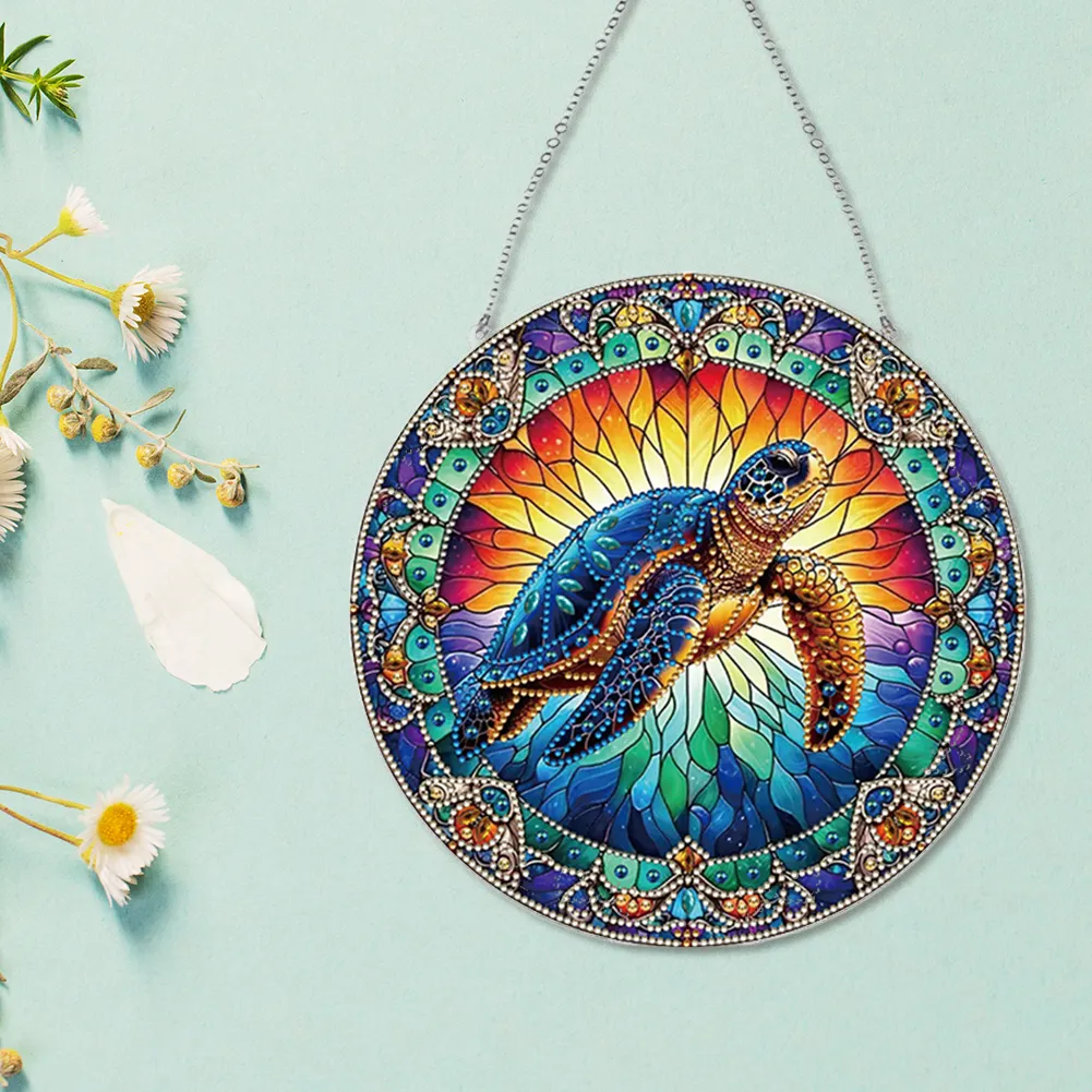 2D Flat DIY Stained Glass Turtle Suncatcher Diamond Painting Art Pendant