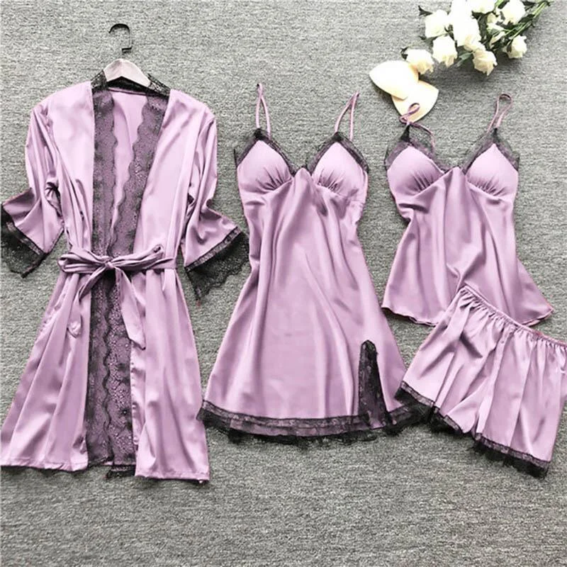 Brownm Midnight Charm Sexy Pajamas_Pyjamas Summer Sexy Pajamas Four-Piece Korean Version Of Sling Women With Breast Pad 490
