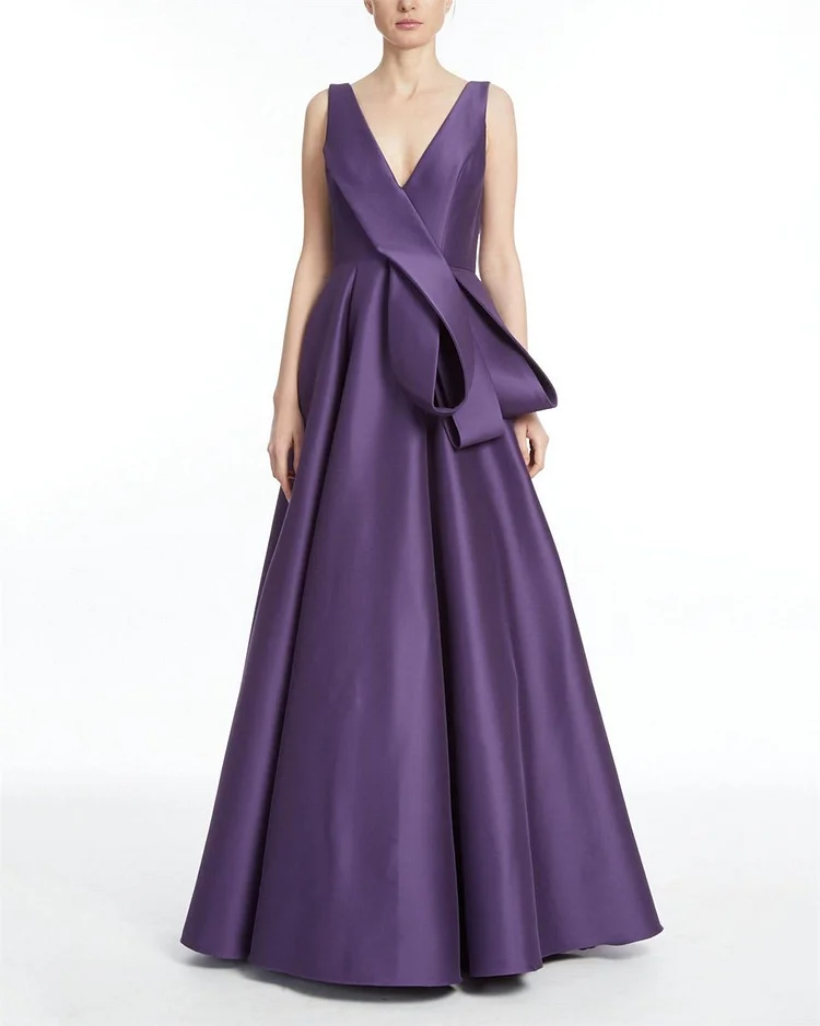 Elegant Dark Purple V-neck Strap Satin Dress