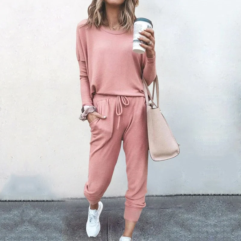 Tracksuit Women 2 Piece Set Loose Comfortable Simple Style Solid Color Long Sleeve Casual Suit Clothes 2020 top Spring Autumn