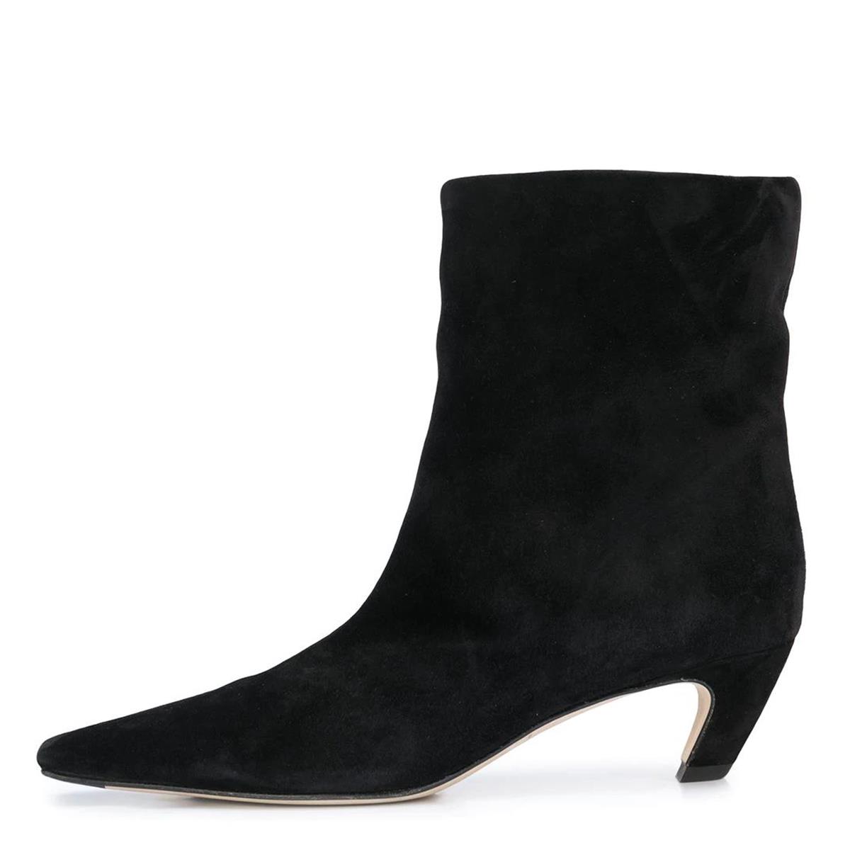 Full Black Faux Suede Pointed Toe Classic Comma Heel Ankle Boots Nicepairs