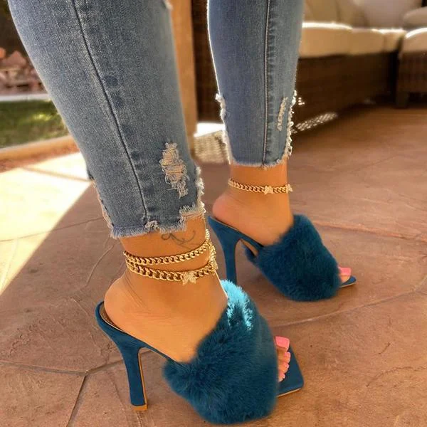 Suede Fashion Fur High Heel Sandals