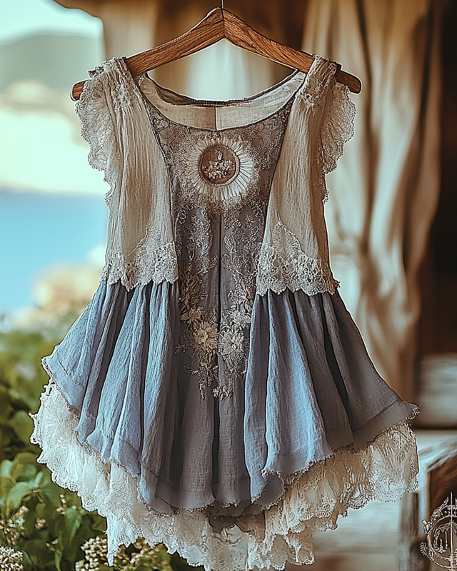Summer Vacation Ruffle  Lace Patchwork Top