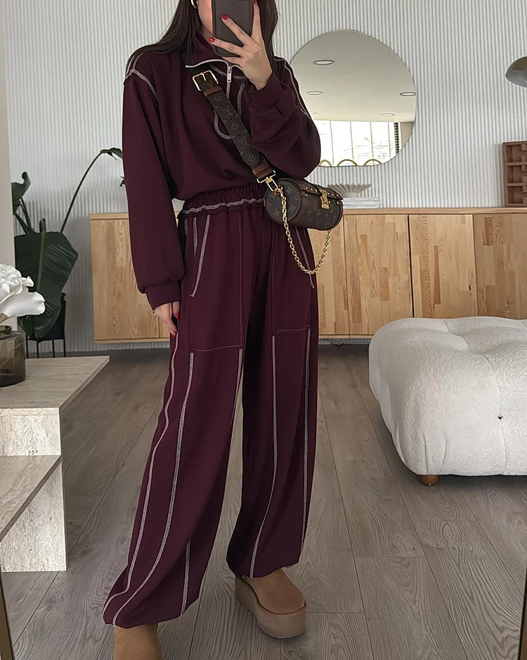 Women's solid color trousers casual sweatshirt suit