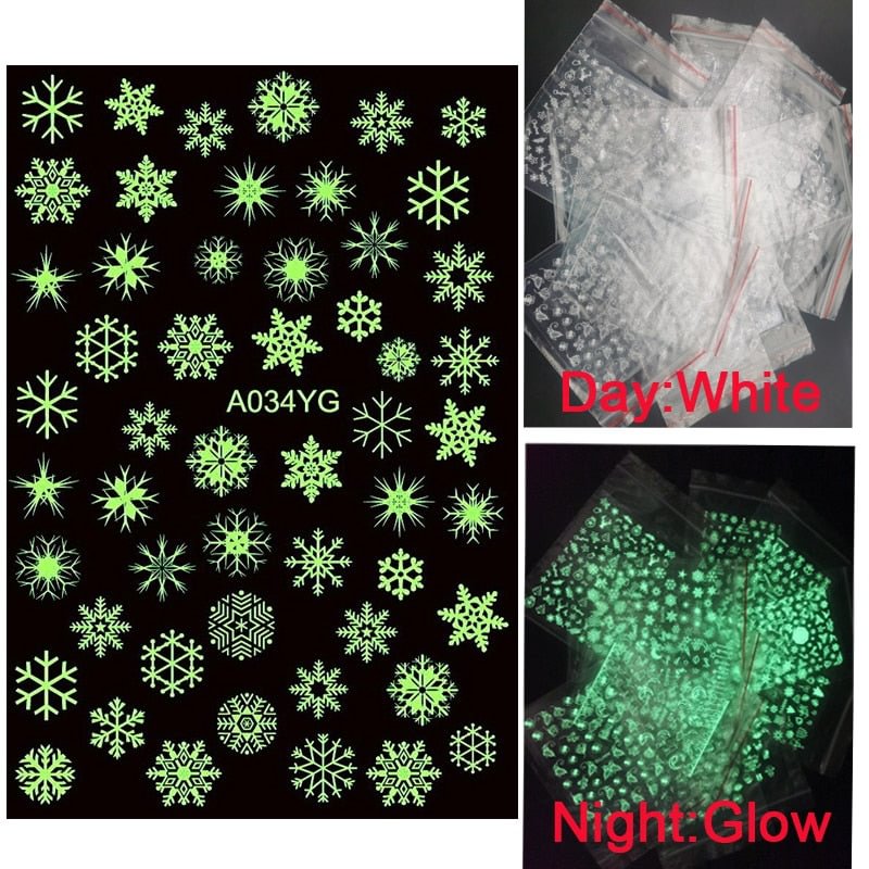 Luminous Effect 3D Snowflake Design Christmas Nail Art Shinning Glitter Nail Art Sticker Decoration Manicures Tips Tool Winter