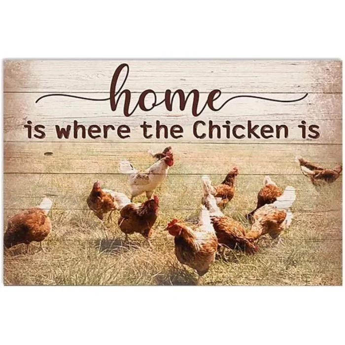 La maison du poulet est l’endroit où se trouve le poulet - plaque en bois et panneaux en étain vintage - 7.9x11.8 / 11.8x15.7inch