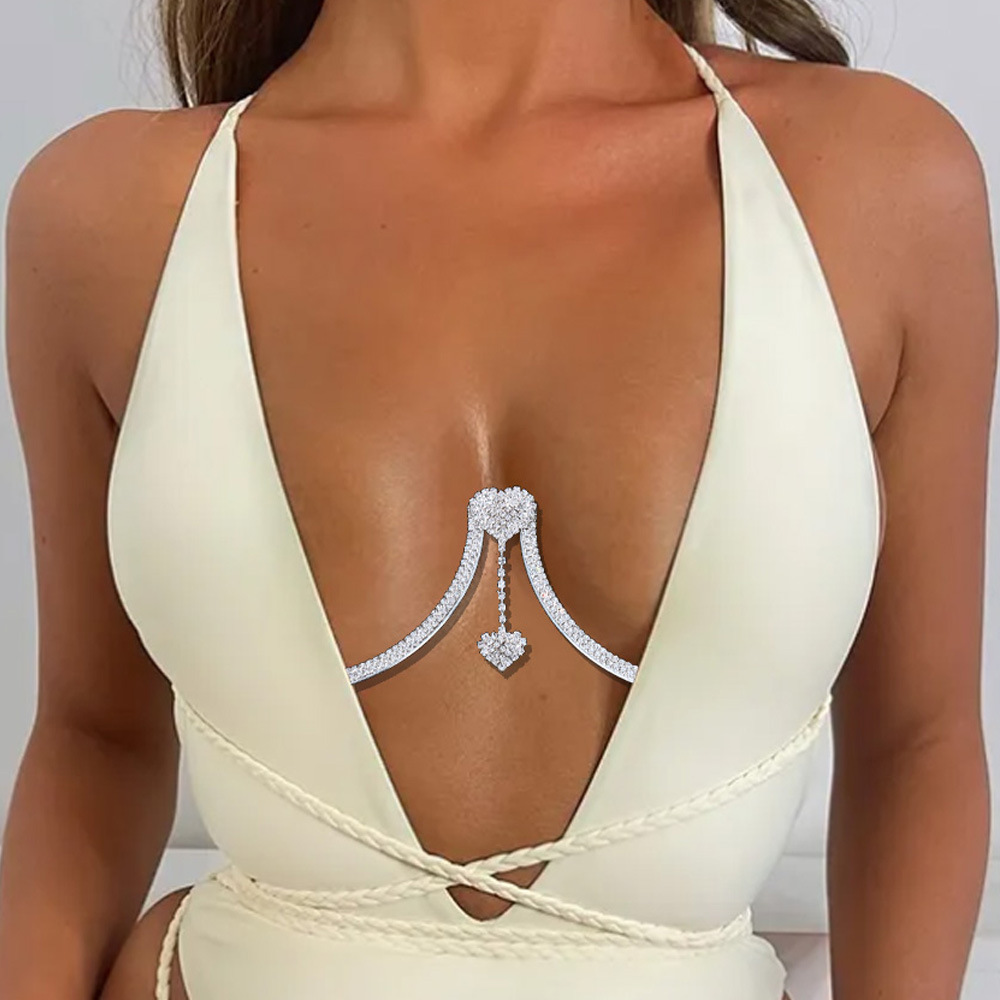 Double Heart Rhinestone Pendant Body Chain Jewelry Chain