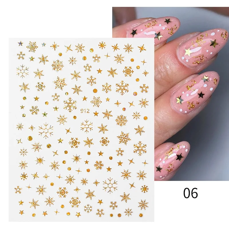 Winter Xmas 3D Nail Sticker Christmas Elk Santa Snowflake Deer Cartoon Slider Design Polish Nails Decals Nail Art DIY Decor Tool-Nail Inspo