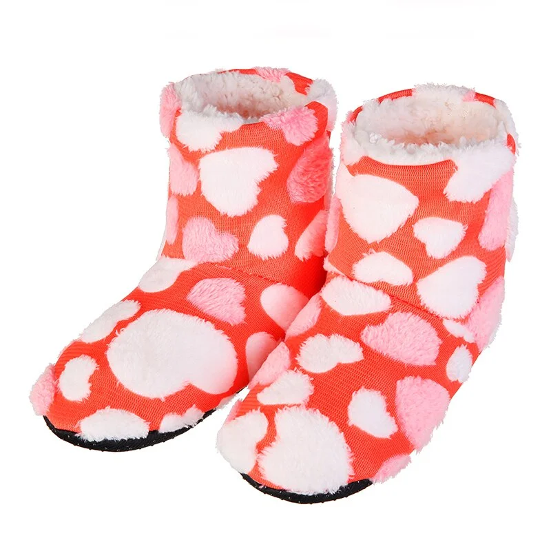 Glglgege Ladies Home Floor Soft Women indoor Slippers sole Cotton-Padded Shoes Female Cashmere Warm Casual Heart-shaped Shoes