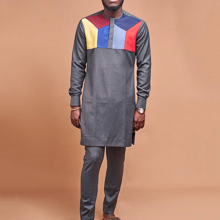 Patchwork Pants Ethnic Color Block Fall Men's Dashiki Outfit