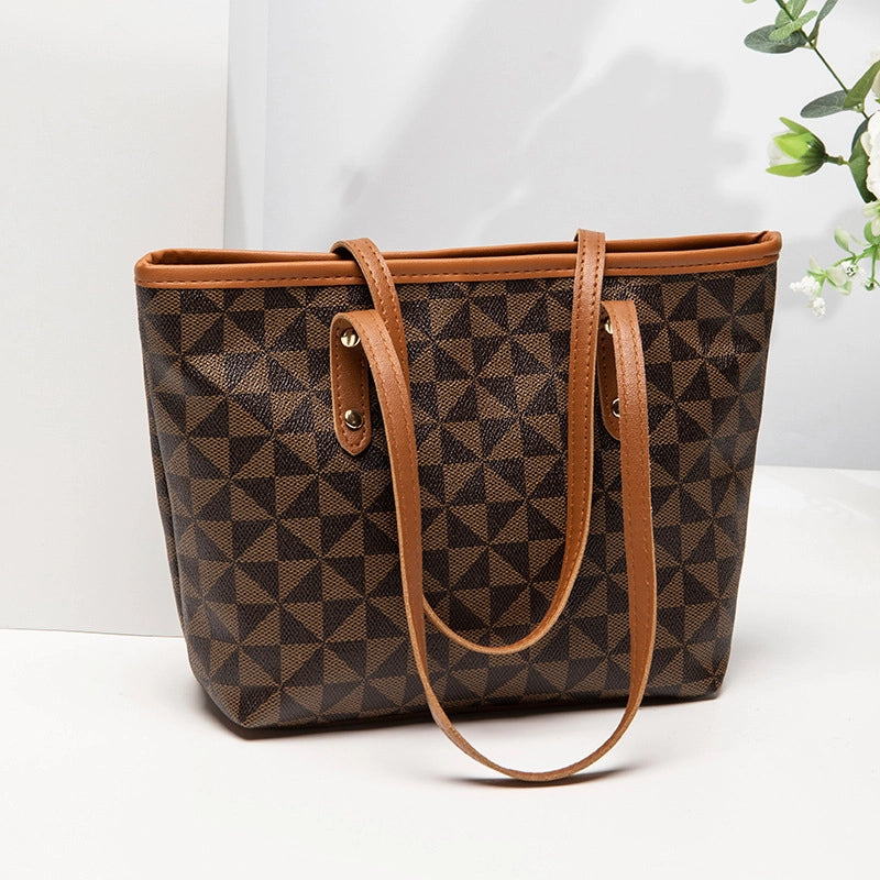 Women’s Medium Pu Leather Argyle Vintage Style Classic Style Bucket Zipper Tote Bag