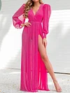 Puff Sleeves Deep V-Neck Bohemia Maxi Dress