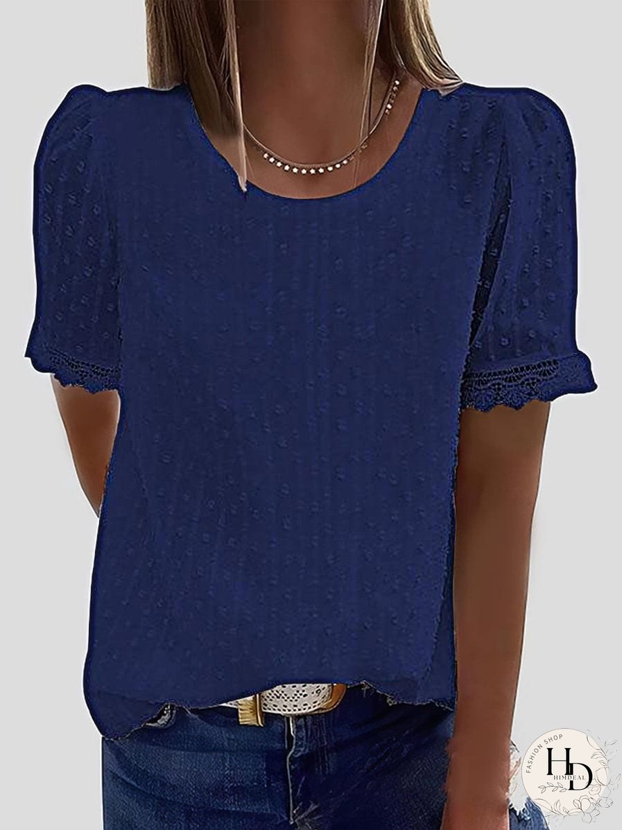 Summer Casual Dotted Round Neck T-Shirt