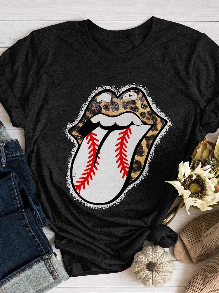 Baseball Leopard Print Short Sleeve T-shirt