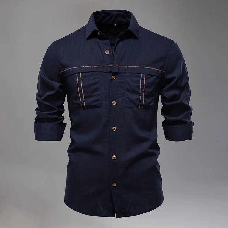 Casual Turndown Collar Button Pocket Decor Long Sleeve Shirt 