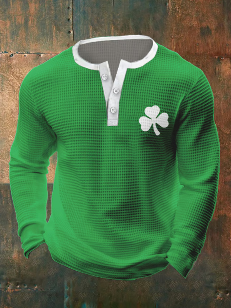 Comstylish Men's St. Patrick's Day Waffle Henley