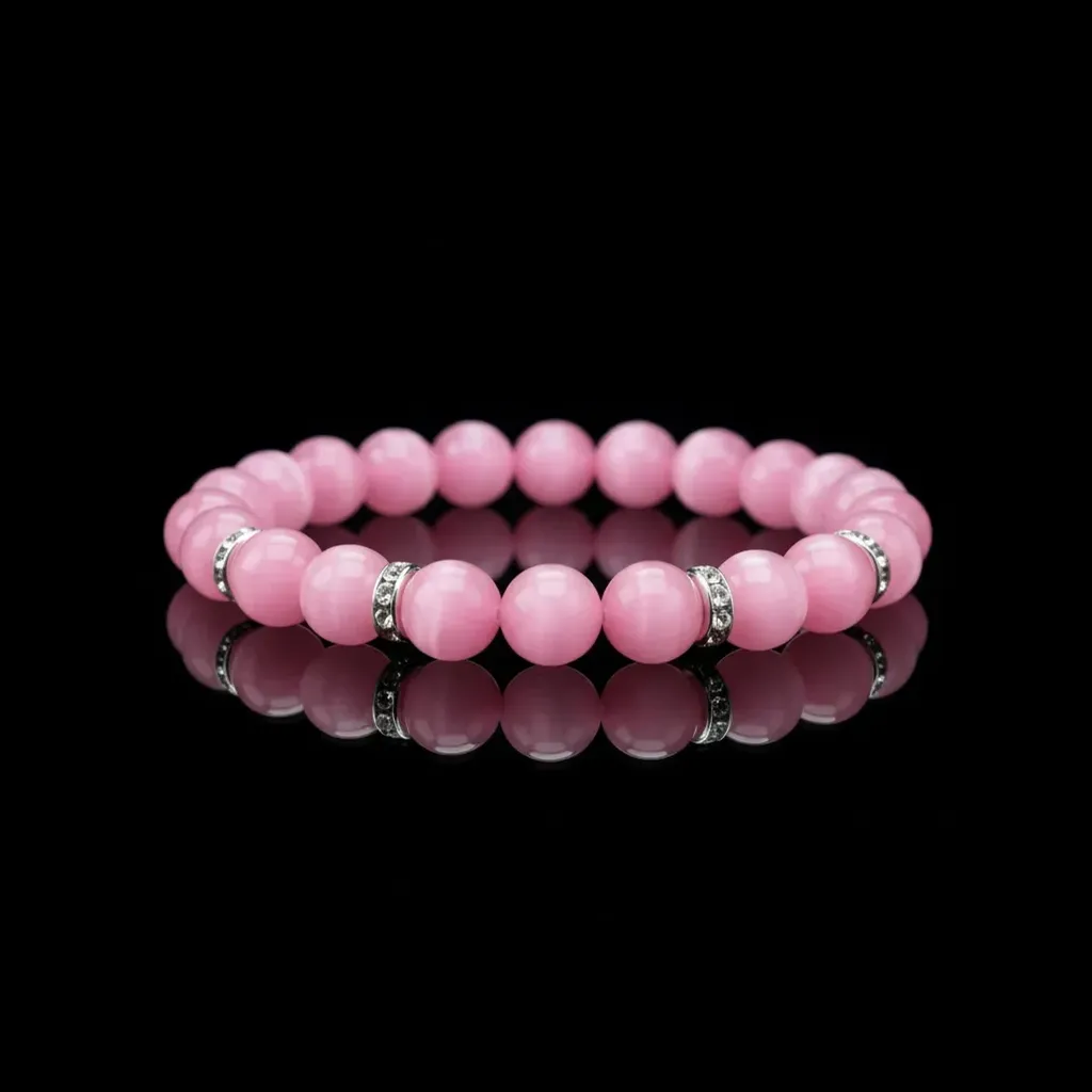 JiStones Luminous Blush Pink Cat&rsquo;s Eye Bracelet - 10mm Handcrafted Elegance