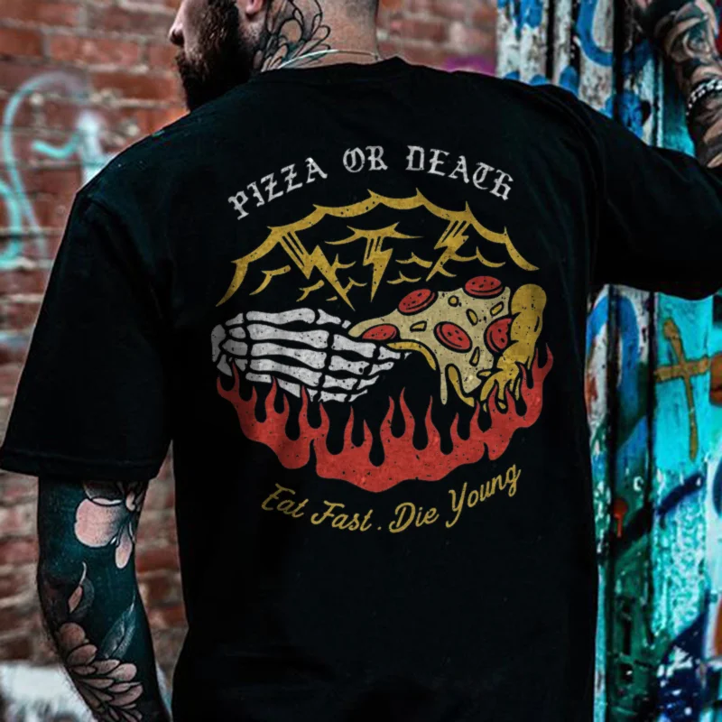 PIZZA OR DEATH print comfortable tees designer -  