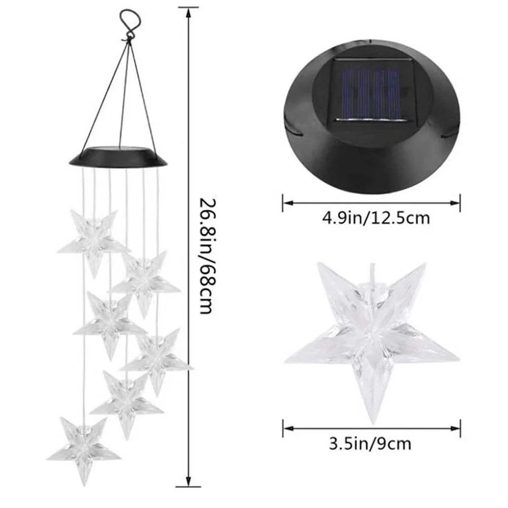 Solar Color Changing Wind Chime Lamps Star Moon Pendant Garden Light (A)