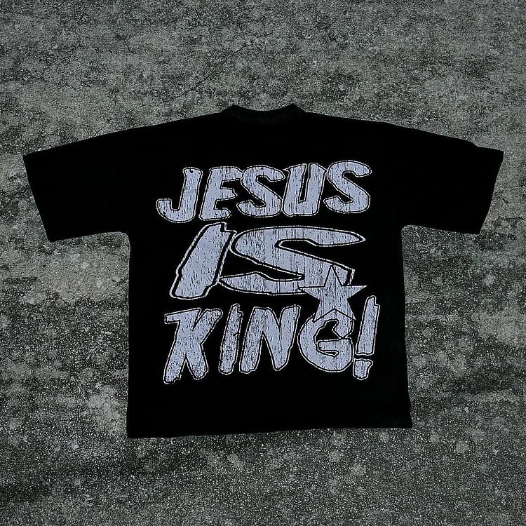 Jesus Is King Pray On It Print Short Sleeve T-Shirt