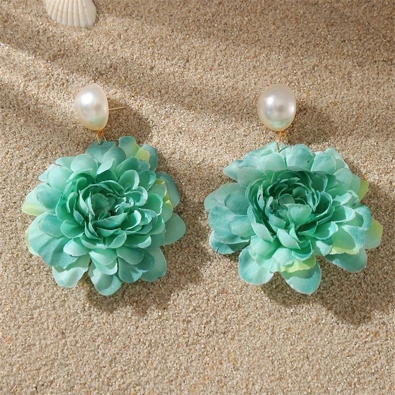 1 Pair Sweet Minimalist Flower Pearl Cloth Drop Earrings