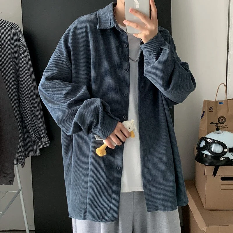 Privathinker Casual Oversize Corduroy Shirts 2021 Spring Long Sleeve Shirts Tops Streetwear Man Baggy Blouse Coat Men's Clothes