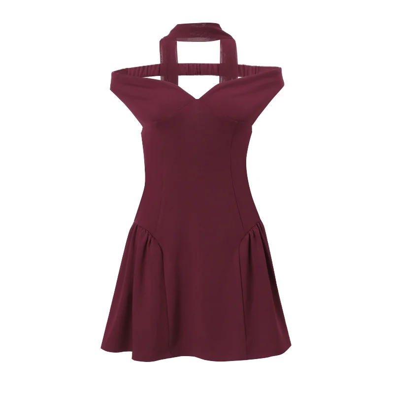 Pongl Pongl Women's Fall 2024 New Sexy V Neck Low Cut Hot Girl Show Back Solid Color Slim Dress Dress